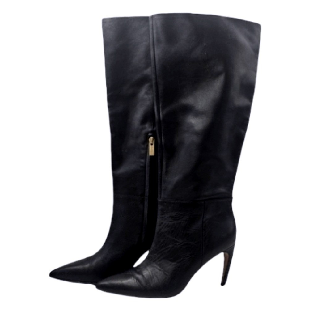 Vince Camuto Brigitte Black Leather Pointed Toe Stiletto Knee High Boots 11W